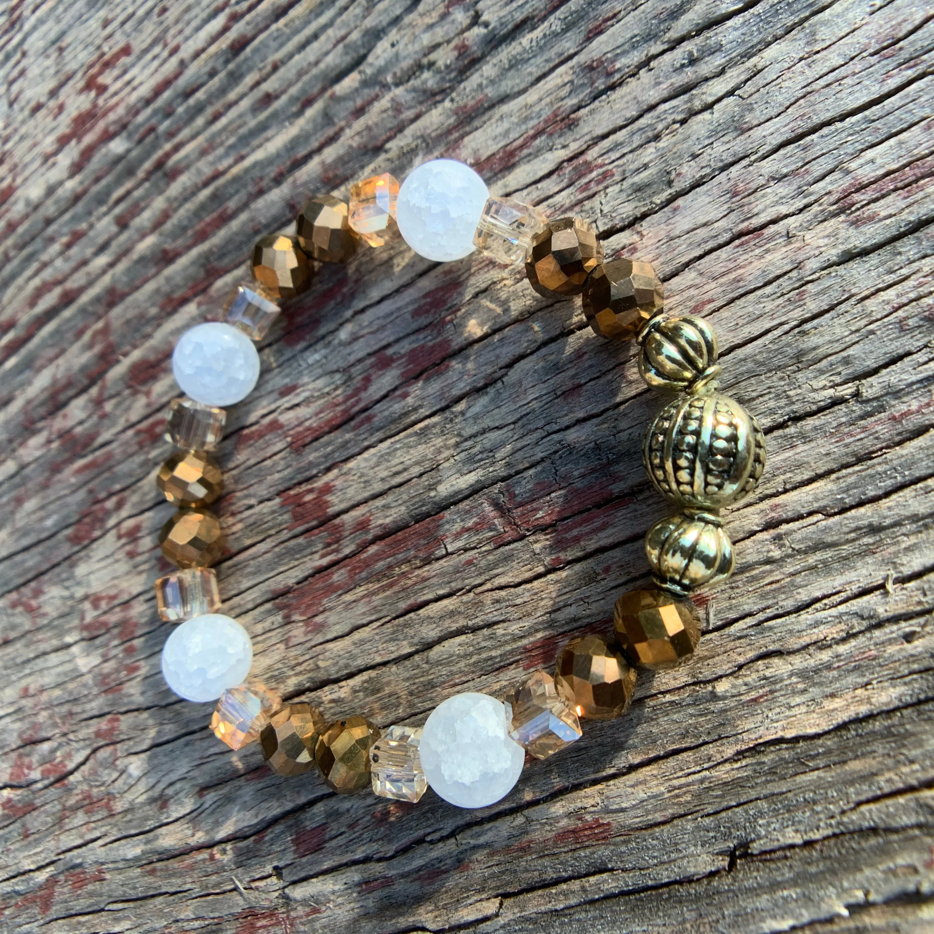 Gold & White Beaded Bracelet