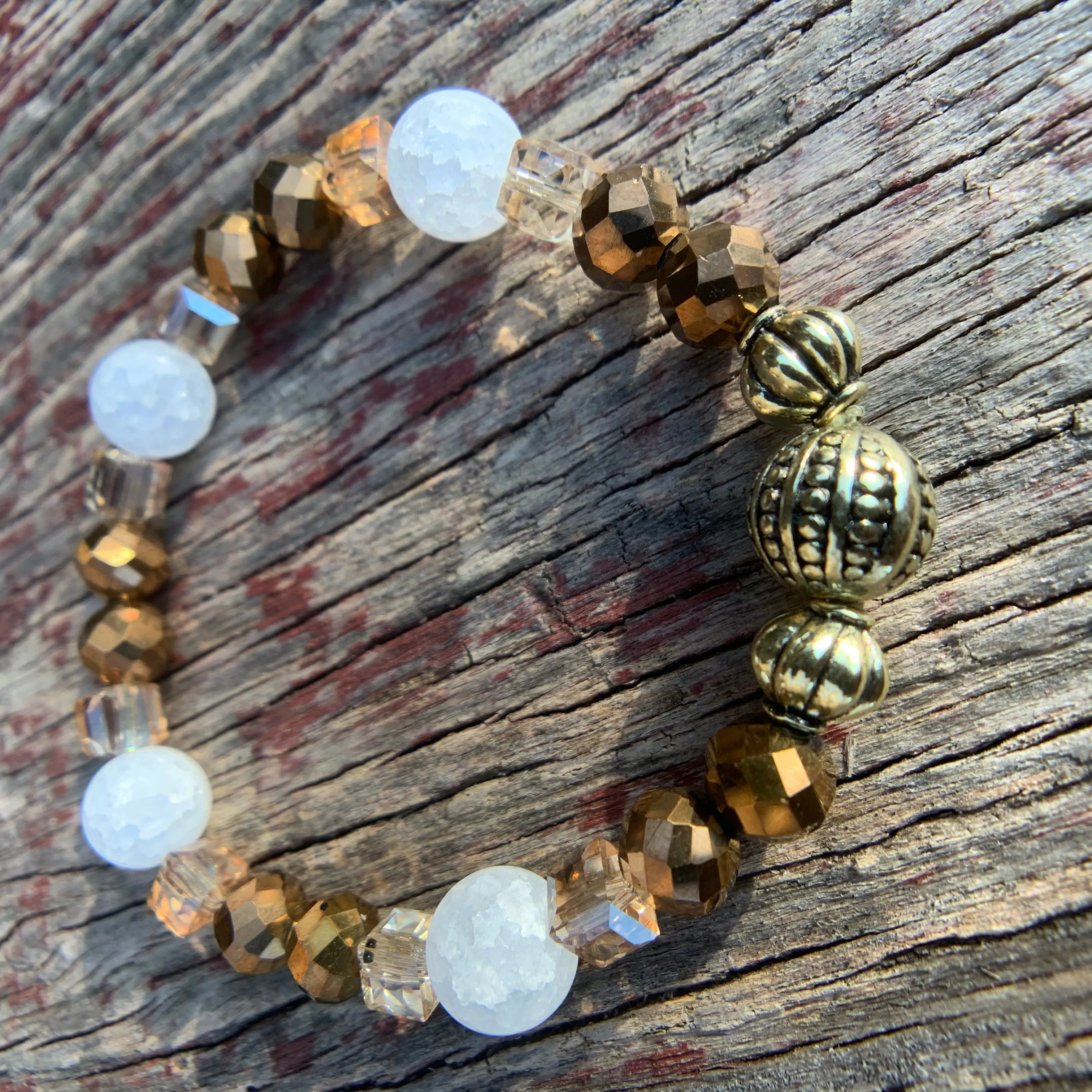 Gold & White Beaded Bracelet