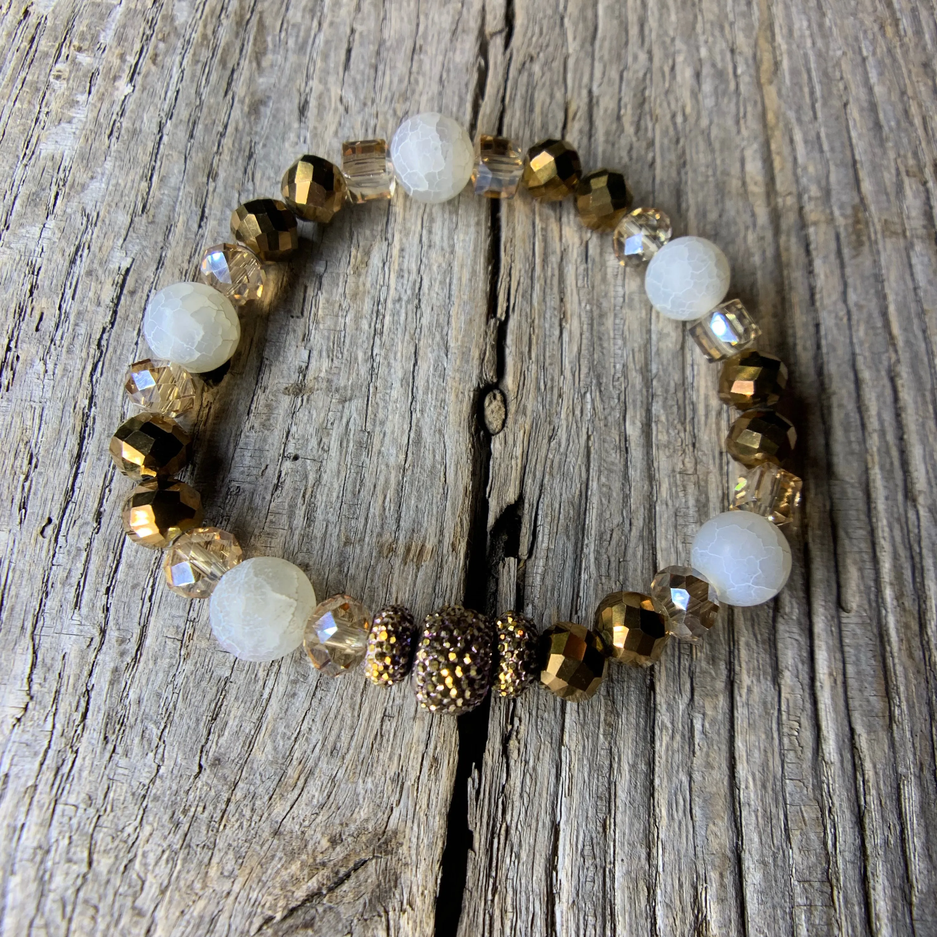 Gold & White Beaded Bracelet