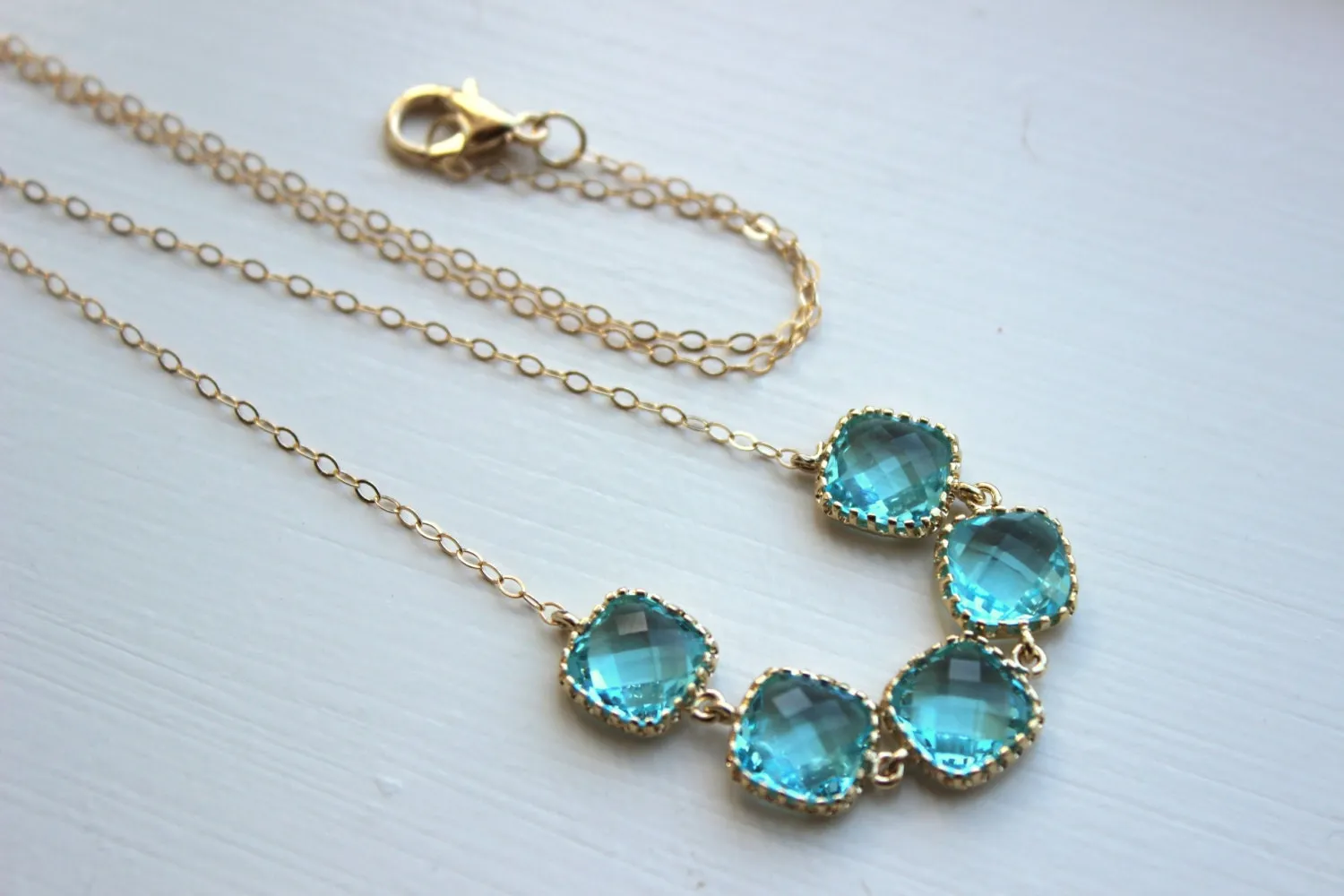 Gold Aquamarine Necklace Blue Necklace - Bridesmaid Gift - Bridal Necklace Aquamarine Wedding Jewelry - Aqua Blue Bridesmaid Jewelry