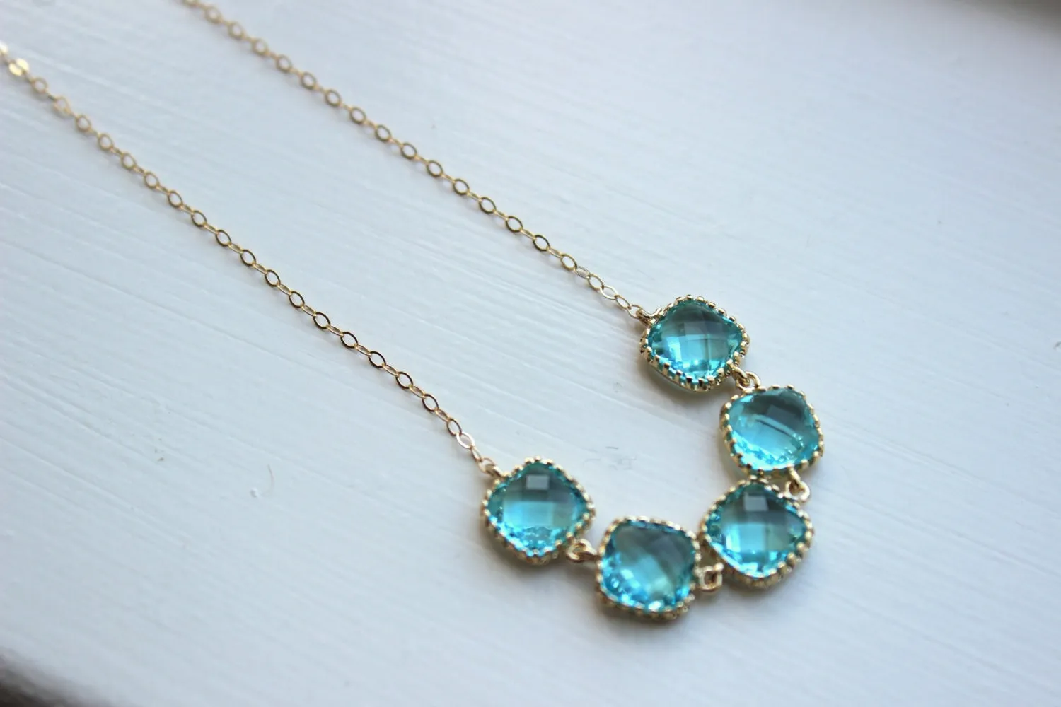 Gold Aquamarine Necklace Blue Necklace - Bridesmaid Gift - Bridal Necklace Aquamarine Wedding Jewelry - Aqua Blue Bridesmaid Jewelry