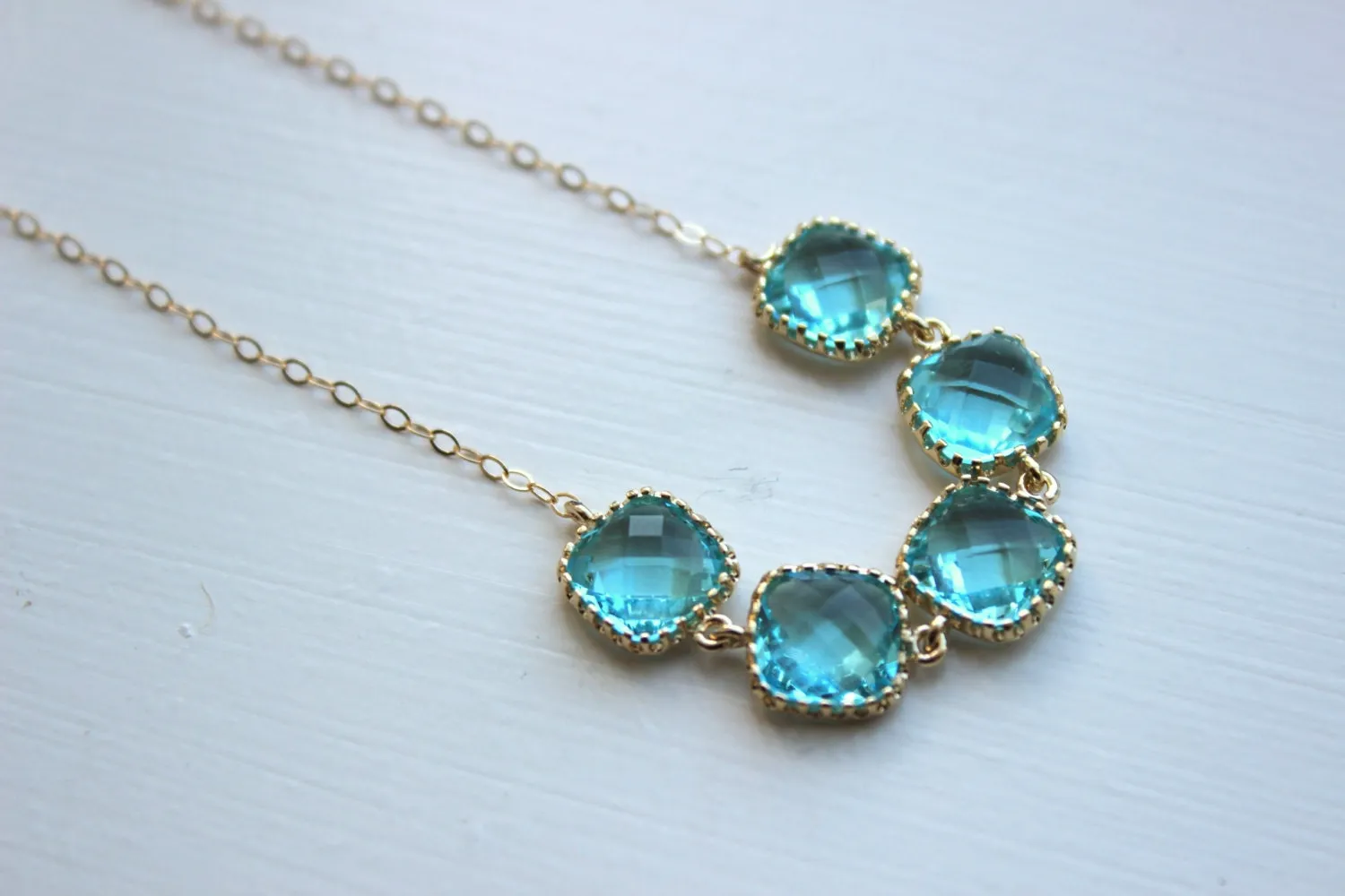 Gold Aquamarine Necklace Blue Necklace - Bridesmaid Gift - Bridal Necklace Aquamarine Wedding Jewelry - Aqua Blue Bridesmaid Jewelry