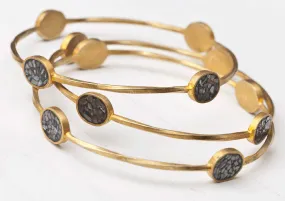 Gold Bangle with Black Diamonds