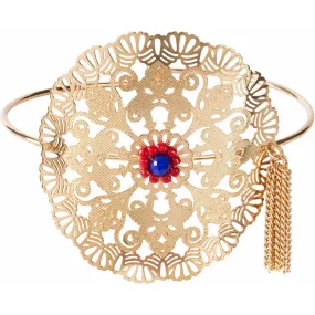 Gold Beaded Crimson Filigree Bangle Bracelet