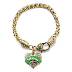 Gold Emerald Green Abuela Pave Heart Charm Braided Bracelet