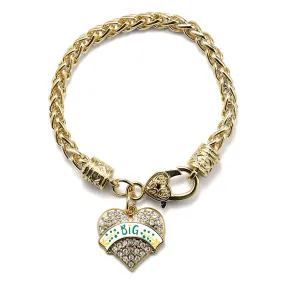 Gold Emerald Green and Canary Yellow Big Pave Heart Charm Braided Bracelet