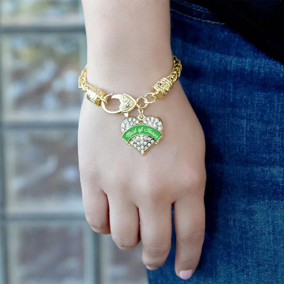 Gold Emerald Green Maid of Honor Pave Heart Charm Braided Bracelet