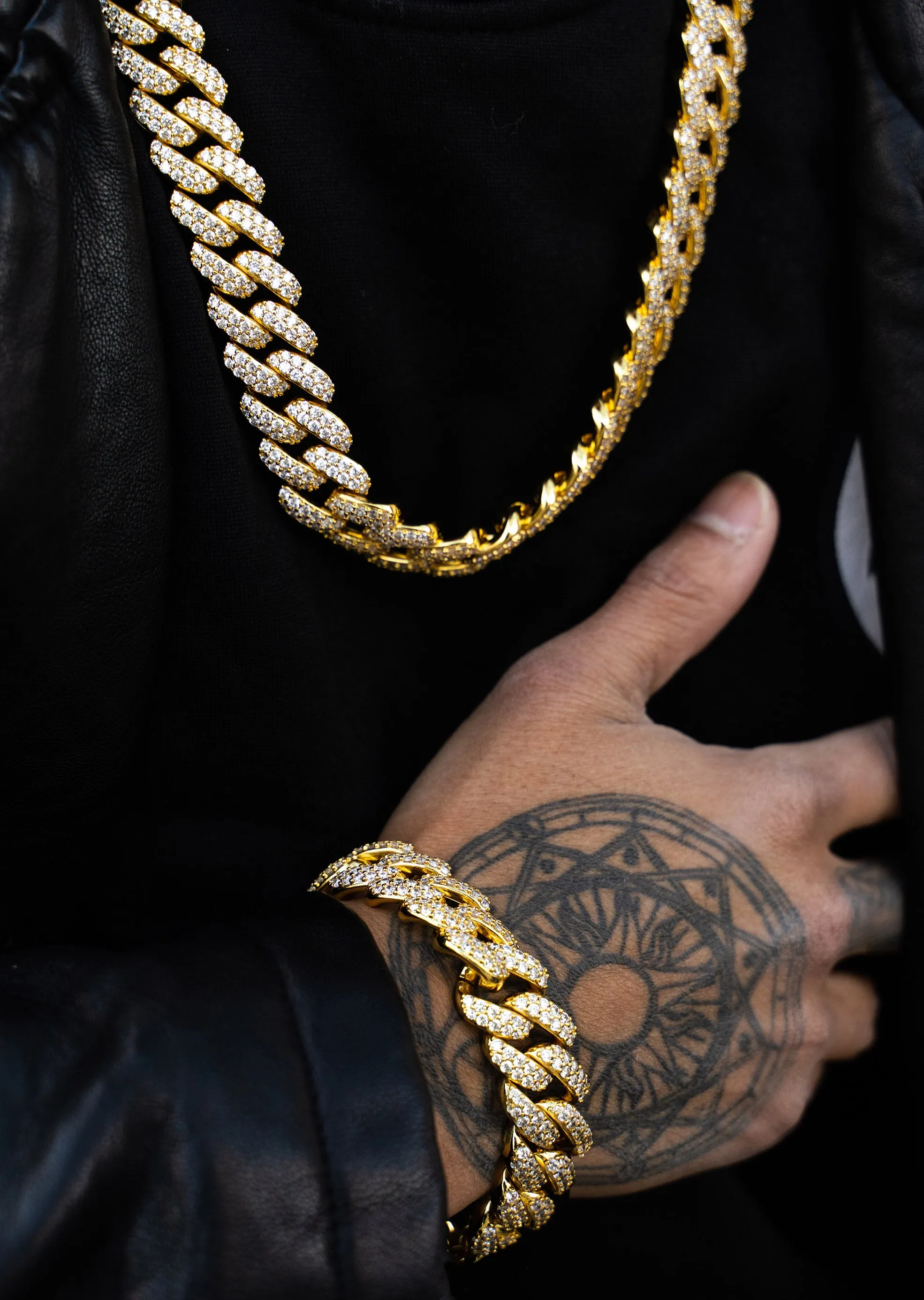 Gold Iced Out Miami Cuban Link Chain & Bracelet