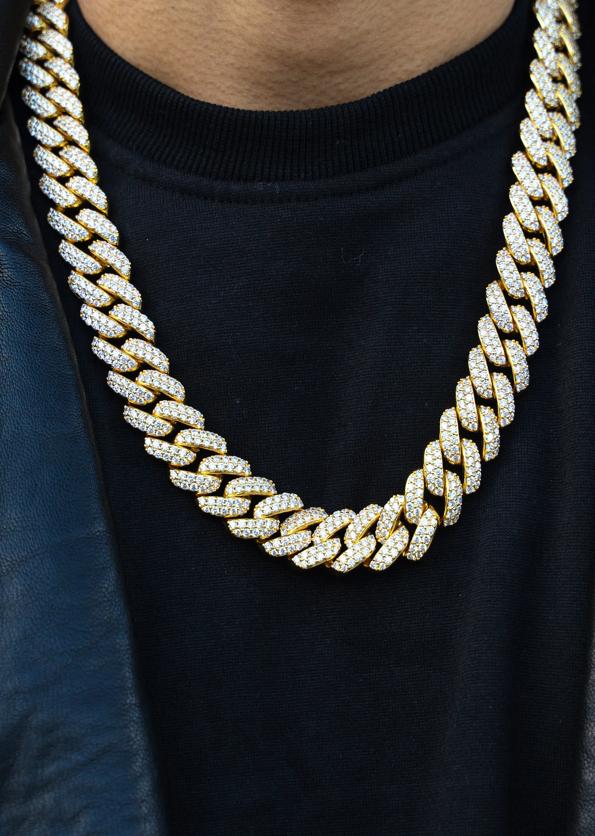 Gold Iced Out Miami Cuban Link Chain & Bracelet