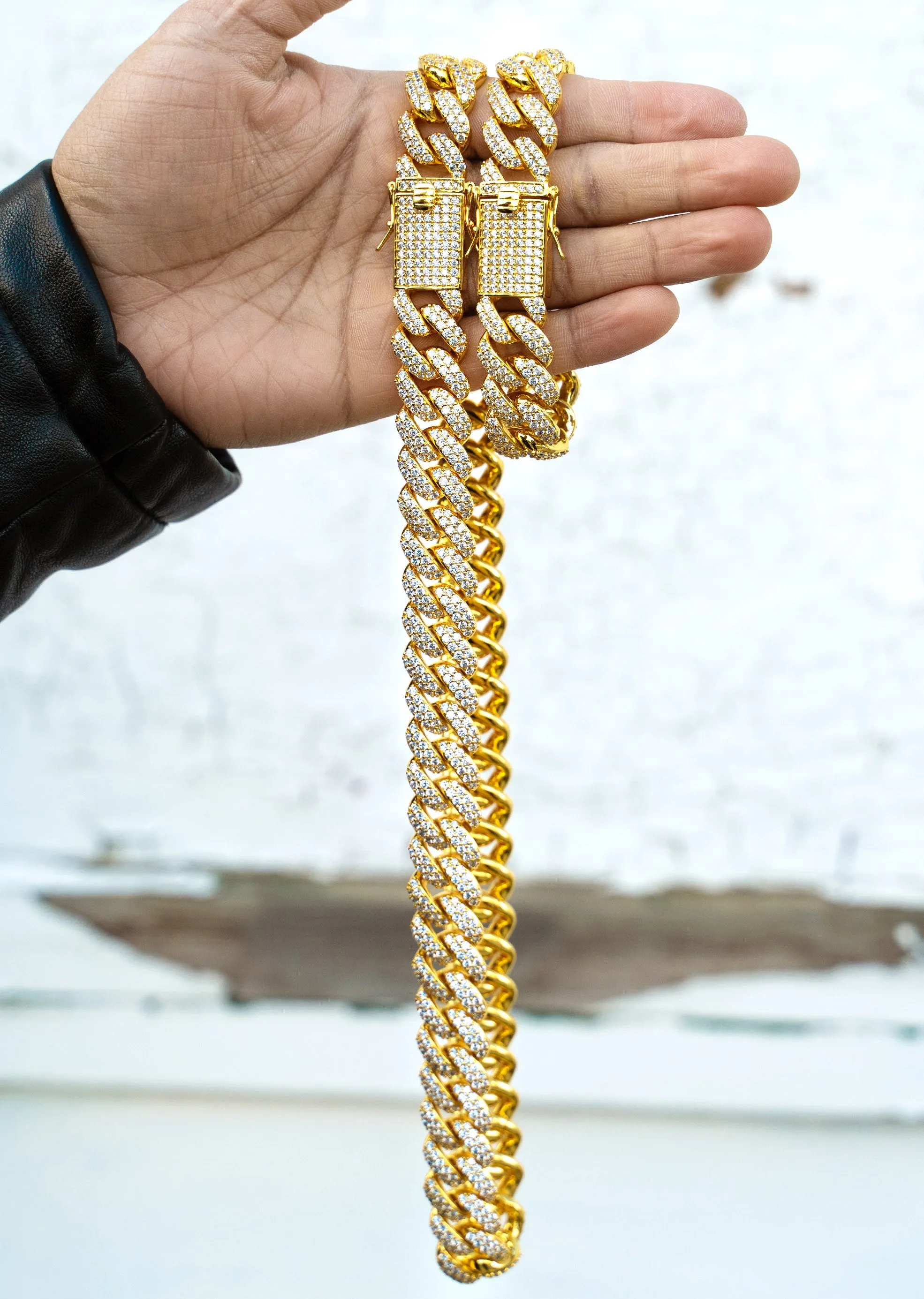 Gold Iced Out Miami Cuban Link Chain & Bracelet