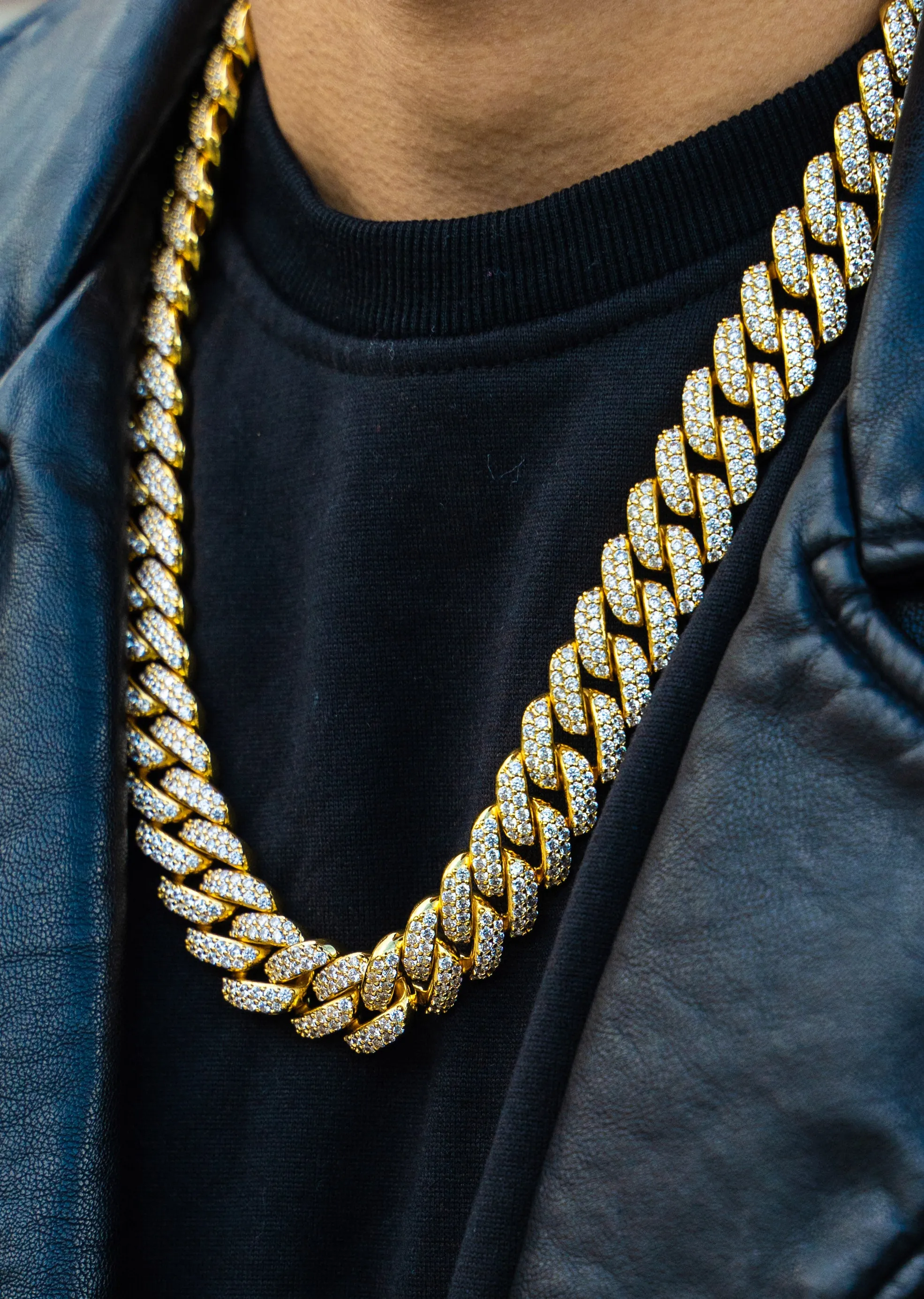 Gold Iced Out Miami Cuban Link Chain & Bracelet