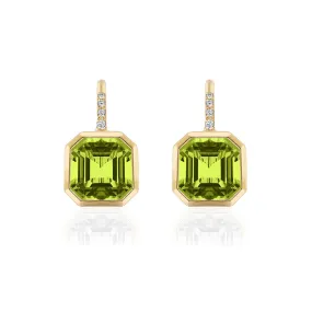 Goshwara Asscher Cut Peridot & Diamond 18K Yellow Gold Earrings