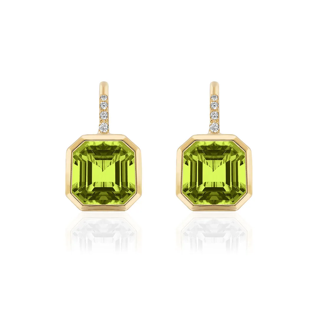 Goshwara Asscher Cut Peridot & Diamond 18K Yellow Gold Earrings