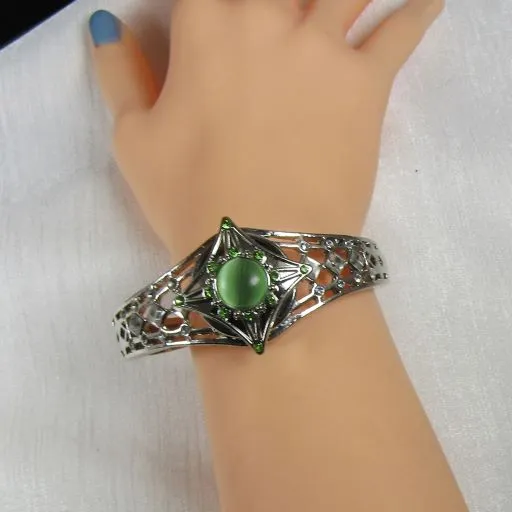 Green Crystal  Cuff Bangle Bracelet