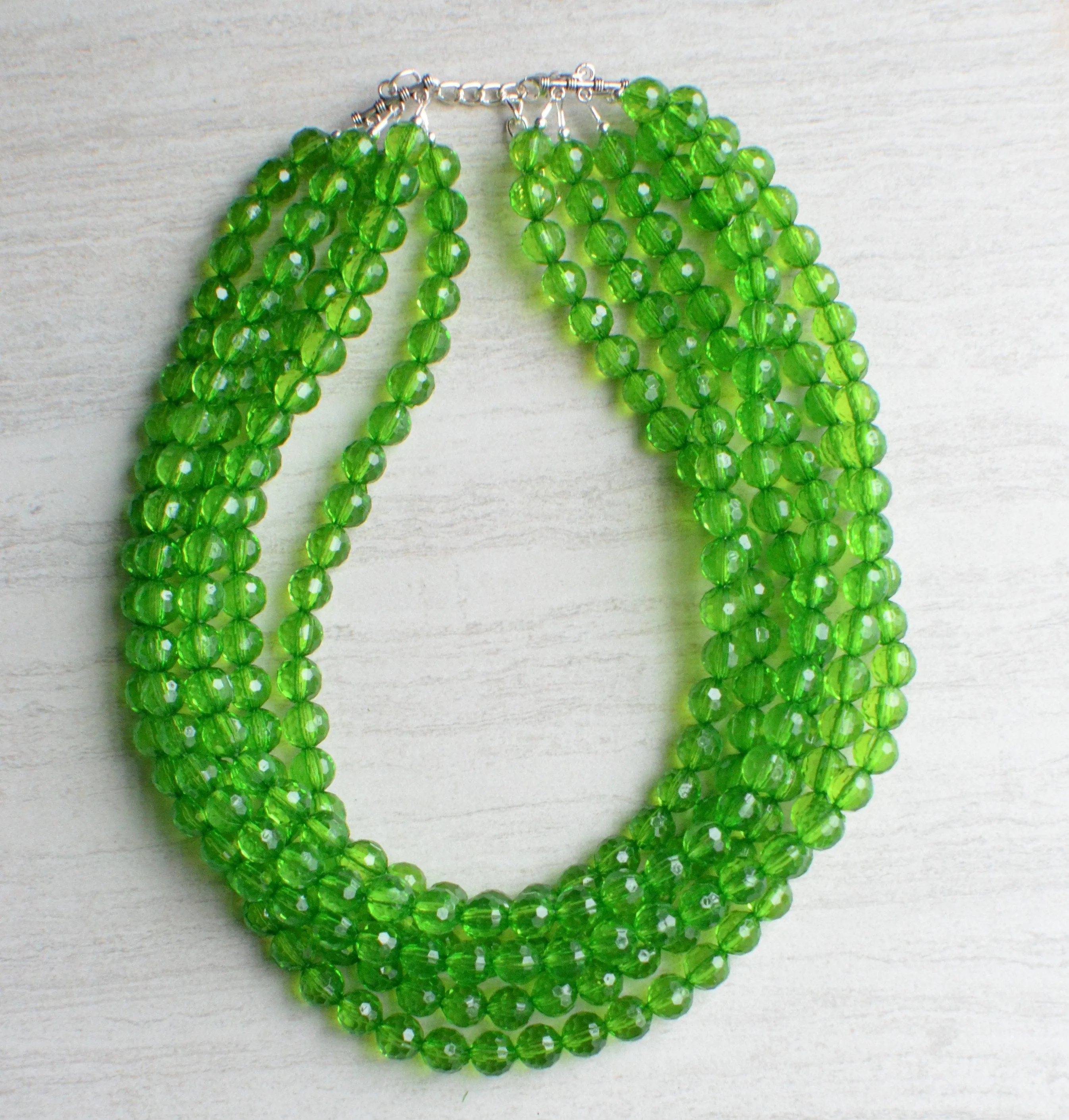 Green Lucite Faceted Beaded Chunky Multi Strand Statement Necklace - Angelina