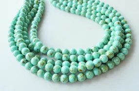 Green Turquoise Beaded Chunky Multi Strand Statement Necklace - Alana