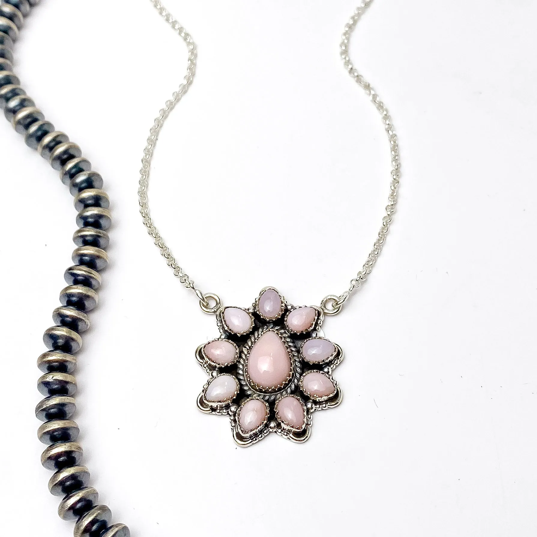 Hada Collection | Handmade Sterling Silver Necklace with Pink Opal Cluster Pendant