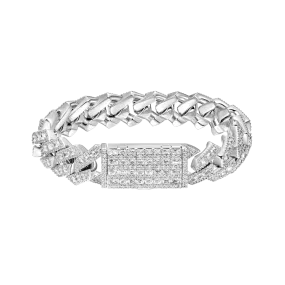 Halo Emerald Cut Prong Cuban Link Bracelet