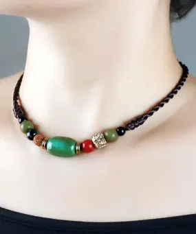 Handmade Brown Hand Knitting Turquoise Pipal Tree Seed Gratuated Bead Necklace ML0269