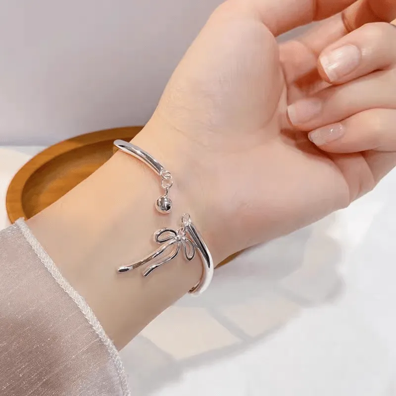 Handmade Silver Ribbon Bangle Bracelet