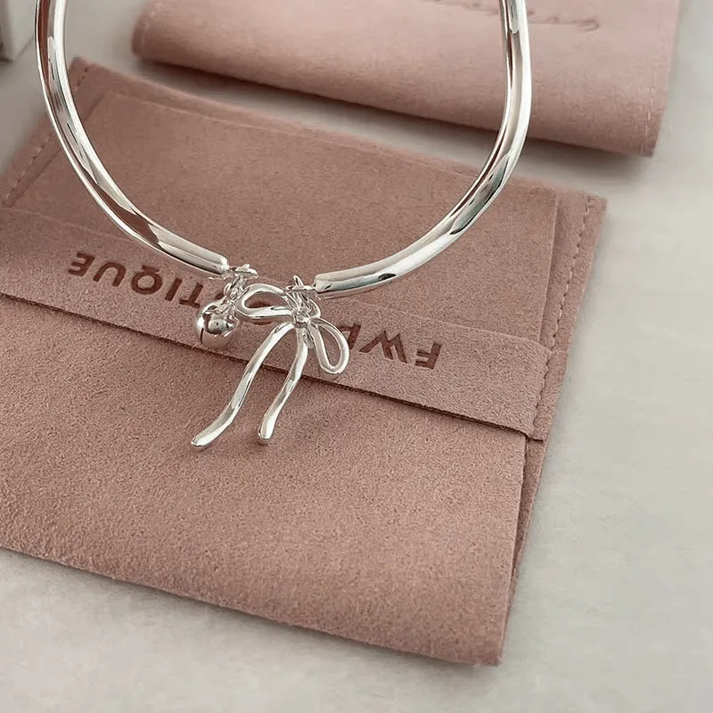 Handmade Silver Ribbon Bangle Bracelet