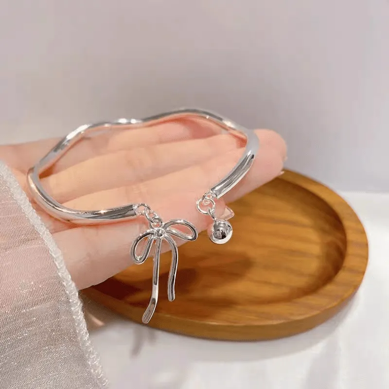 Handmade Silver Ribbon Bangle Bracelet