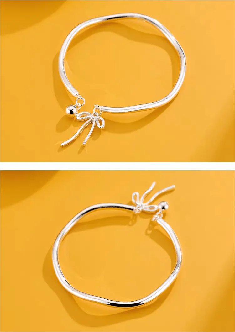 Handmade Silver Ribbon Bangle Bracelet