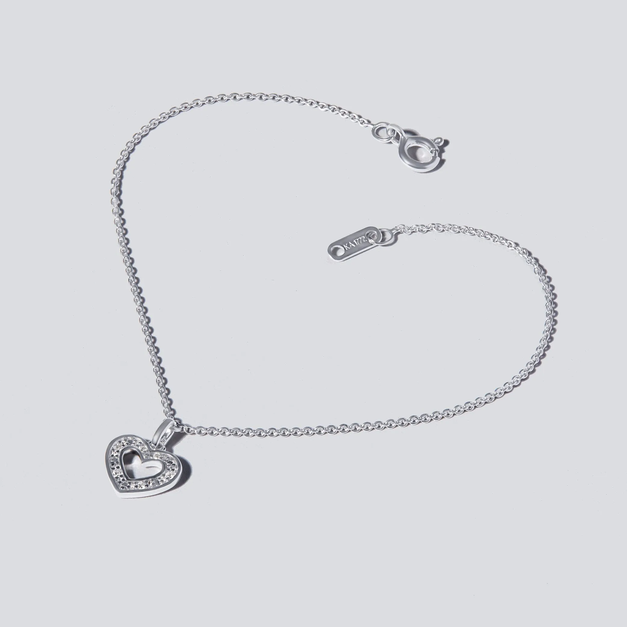 Heart Charm Bracelet with 0.03ct of Diamonds in Sterling Silver