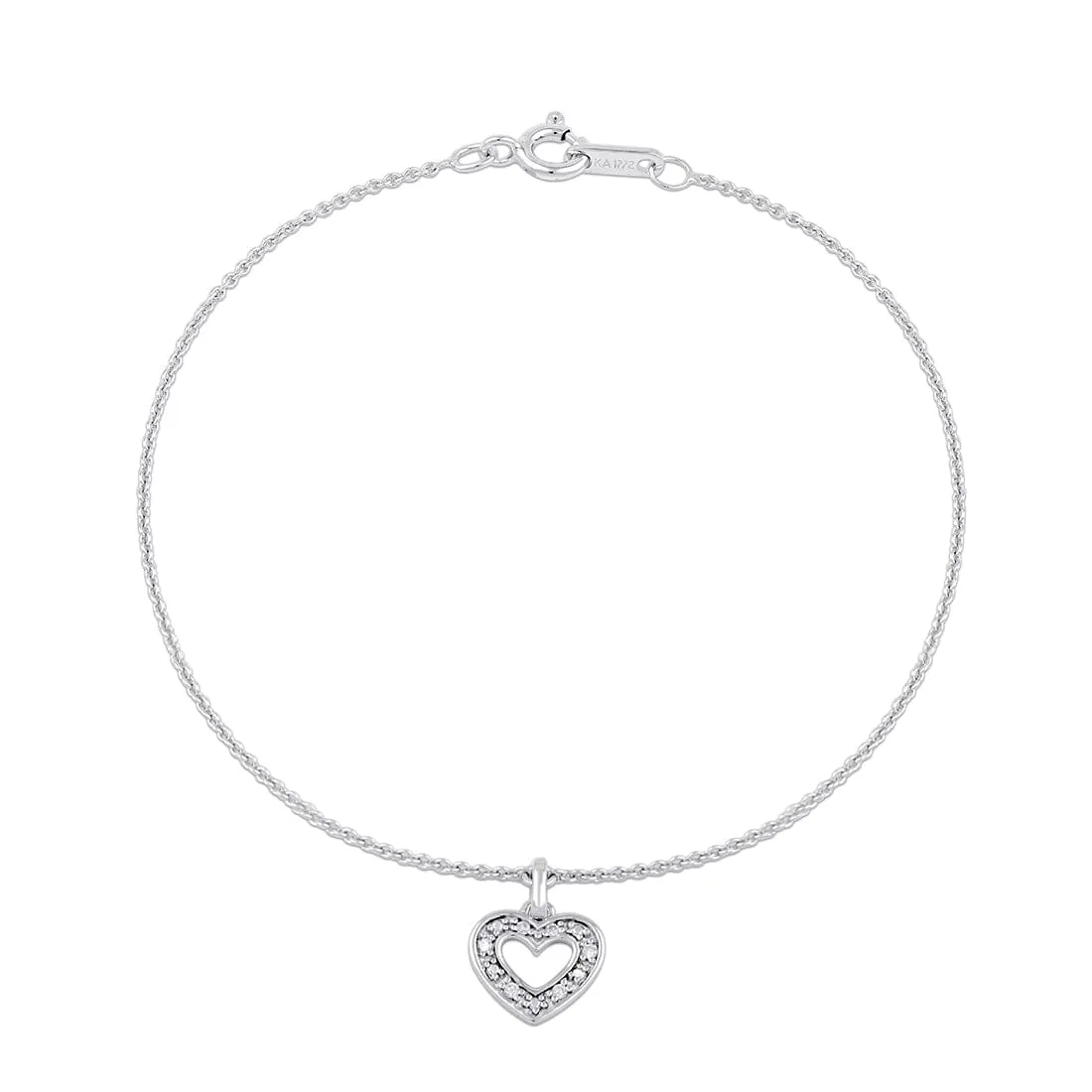 Heart Charm Bracelet with 0.03ct of Diamonds in Sterling Silver