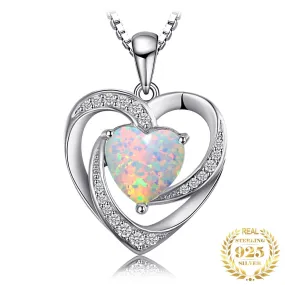 Heart Created Opal Pendant Necklace 925 Sterling Silver Gemstones Choker Statement Necklace For Women