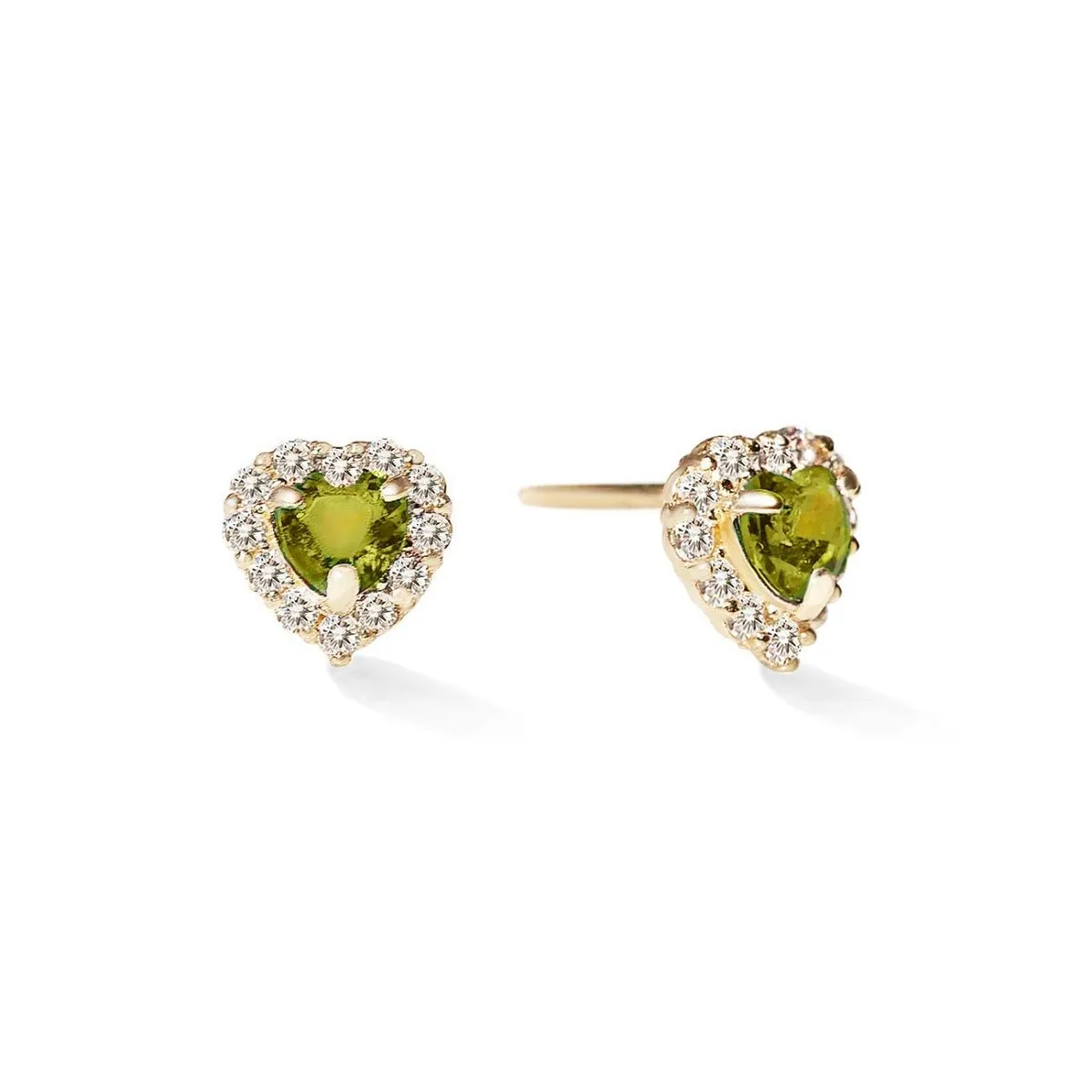 Heart Gemstone Halo Studs Peridot