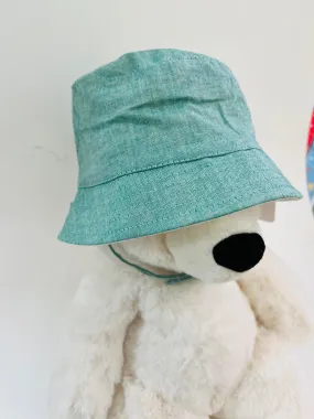 Hi Hop Chambray Reverse Green/White Denim Bucket Hat 3-4YR