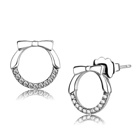 High polished (no plating) Stainless Steel Earrings with AAA Grade CZ in Clear for Women Clear Stone Color Style DA210