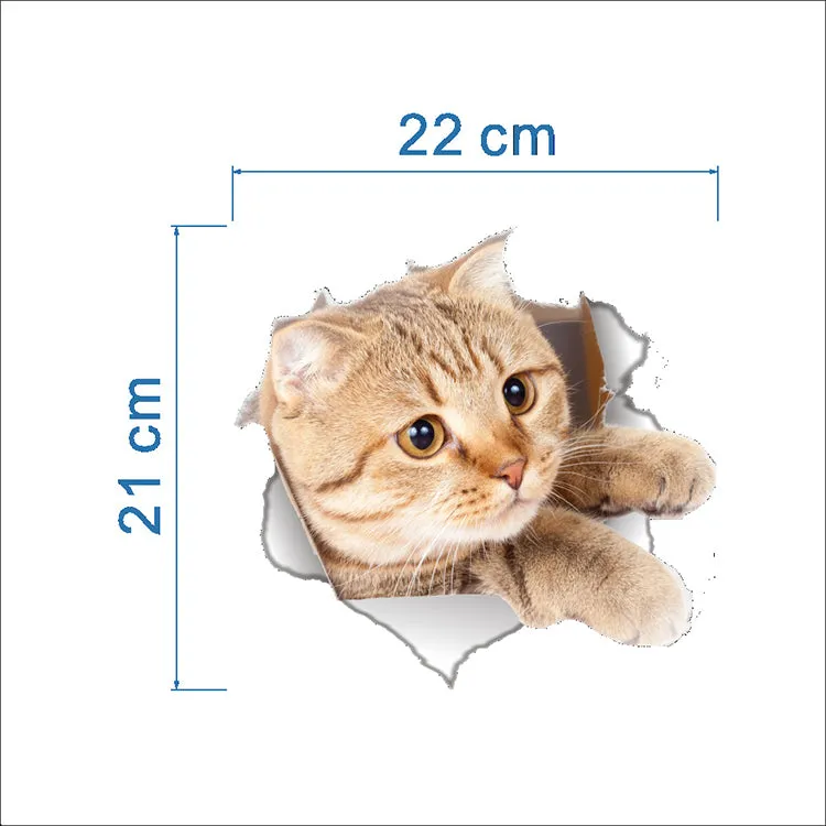 Hole View Vivid Dogs Cats 3D Wall Sticker Bathroom Home Decoration Animal Art Sticker Wall Poster