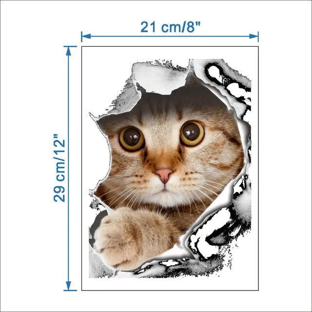 Hole View Vivid Dogs Cats 3D Wall Sticker Bathroom Home Decoration Animal Art Sticker Wall Poster