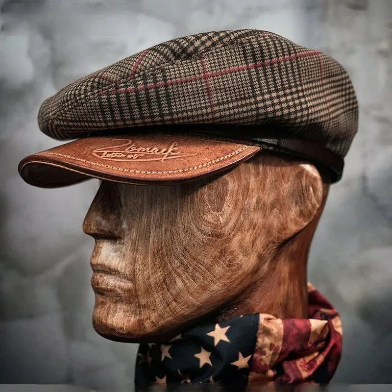 Houndstooth Flat Top Hat with Synthetic Suede Cowhide Brim