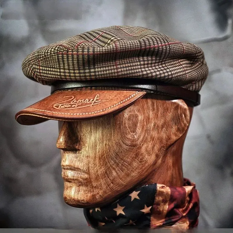 Houndstooth Flat Top Hat with Synthetic Suede Cowhide Brim