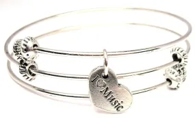 I Love Music Triple Style Expandable Bangle Bracelet