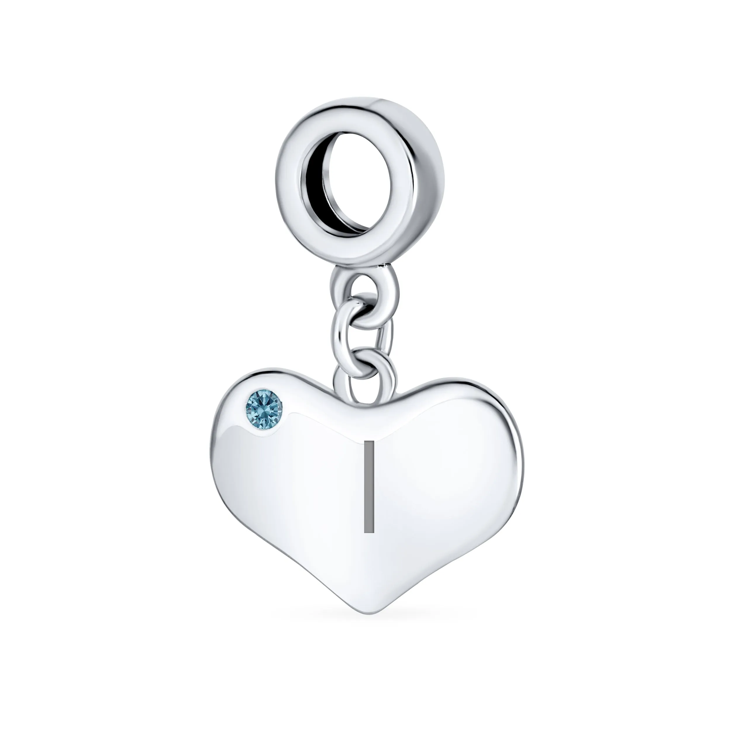 Initial Alphabet Bead Charm Blue Topaz Heart Dangle for Sterling Silver Bracelet