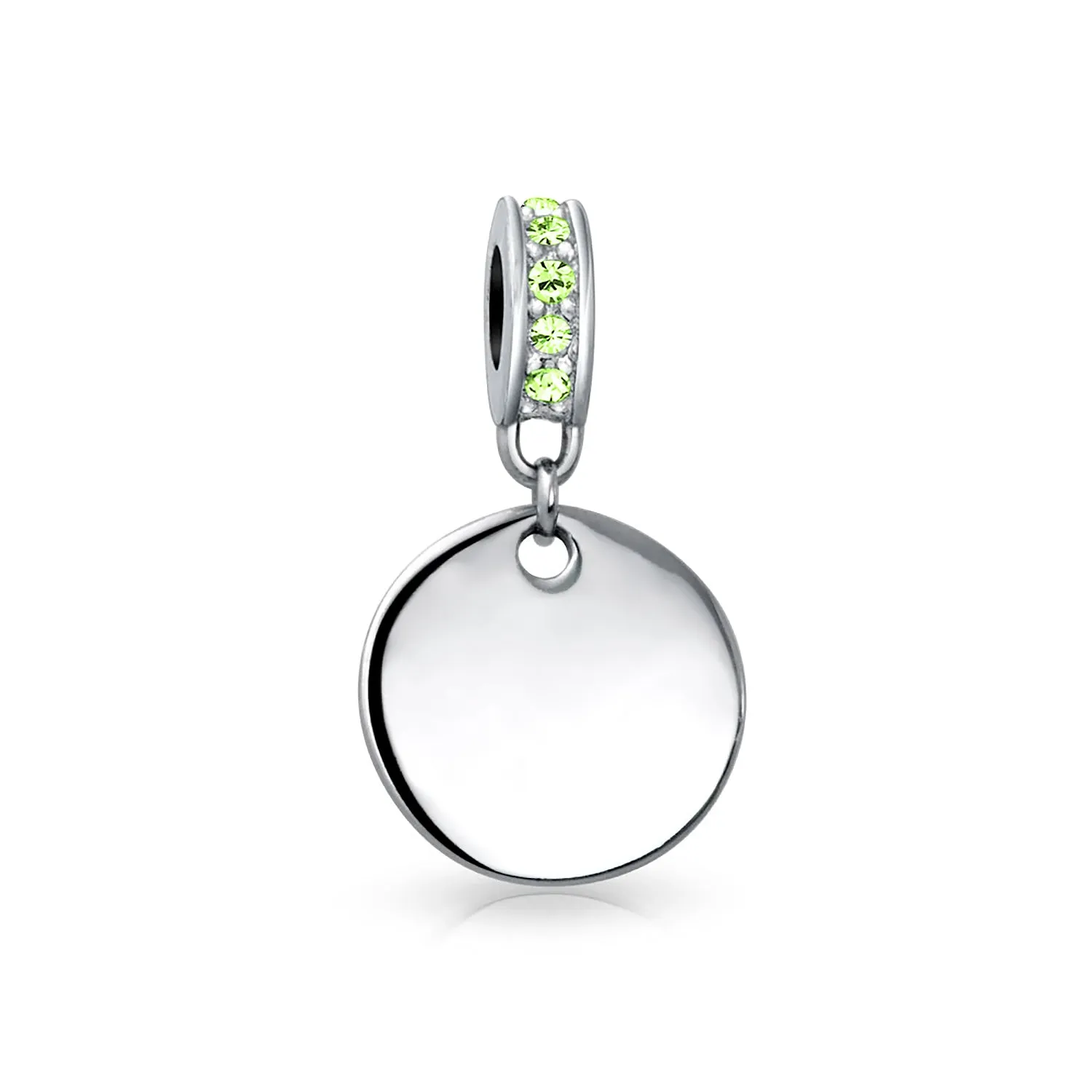 Initial Alphabet Bead Charm Light Green Crystal Sterling Silver Simulated Emerald