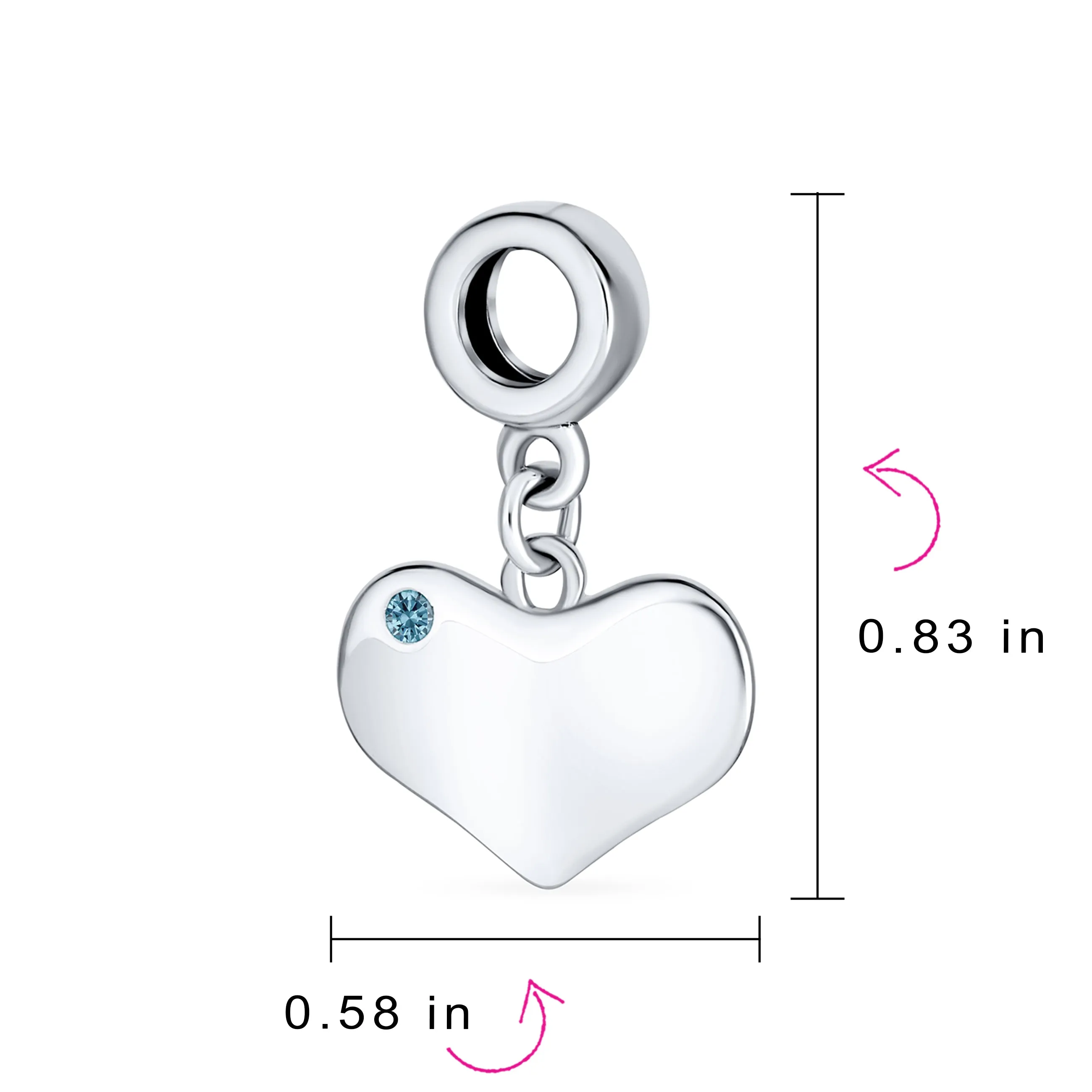 Initial Monogram Crystal Dangle Charm Bead Heart Sterling Silver Birthstone