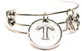 Initial T Circle Triple Style Expandable Bangle Bracelet