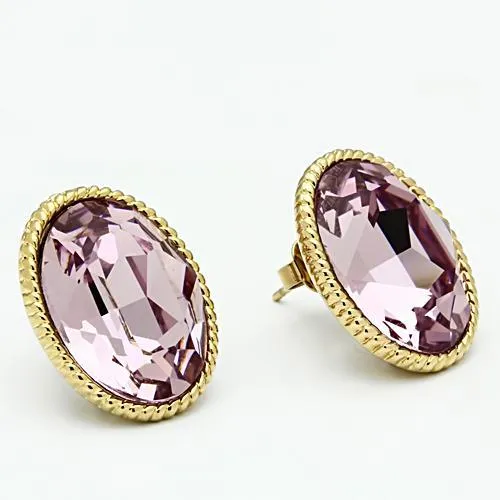 IP Gold(Ion Plating) Brass Earrings with Top Grade Crystal in Light Amethyst for Women Light Amethyst Stone Color Style GL258