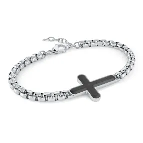 Italgem Men's 8.5" IP Steel Carbon Fiber Cross Bracelet