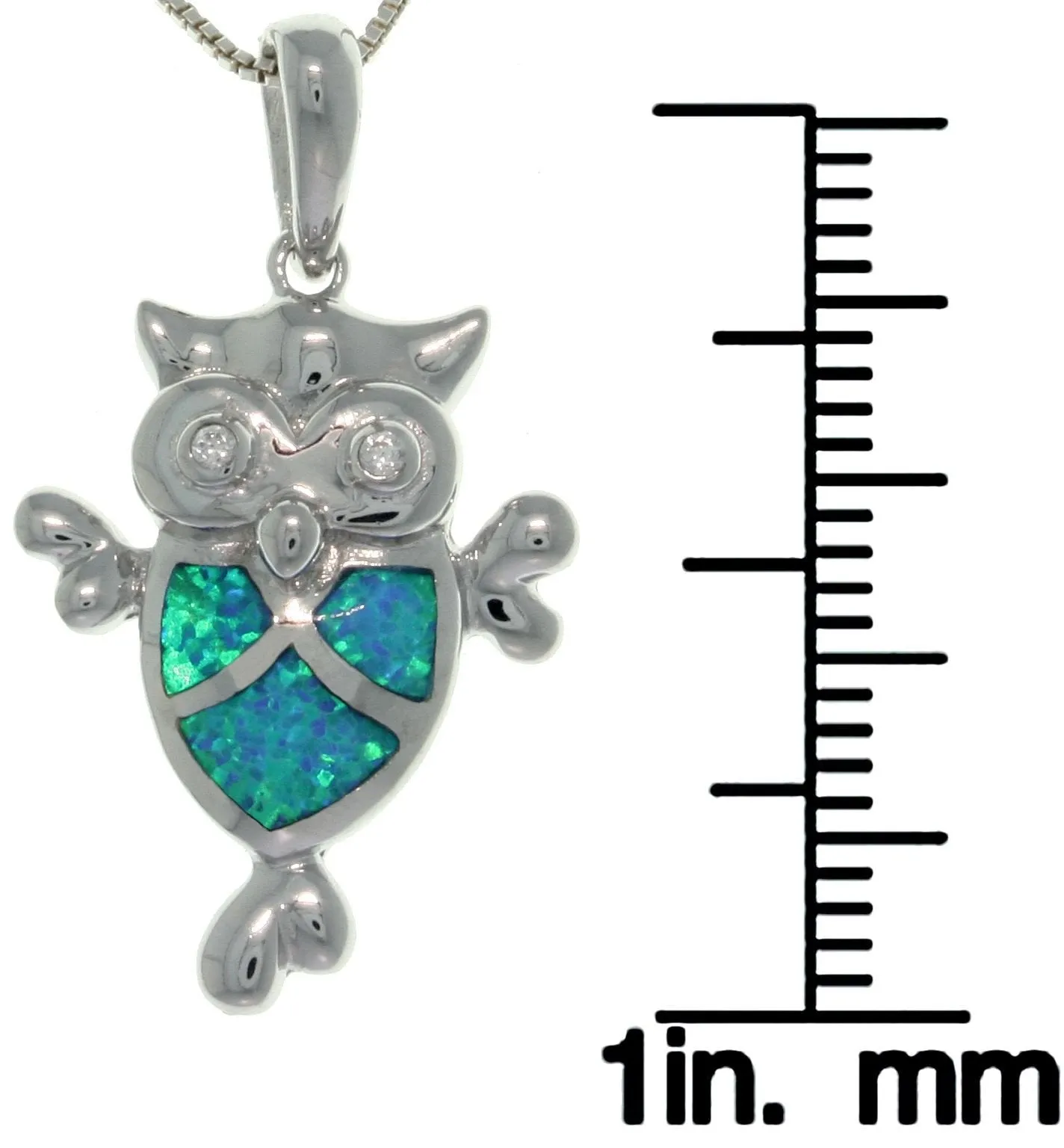 Jewelry Trends Sterling Silver Created Opal and Cubic Zirconia Owl Pendant with 18 Inch Box Chain Necklace