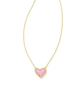 Kendra Scott Ari Heart Gold Pendant Necklace in Bubblegum Pink Opal