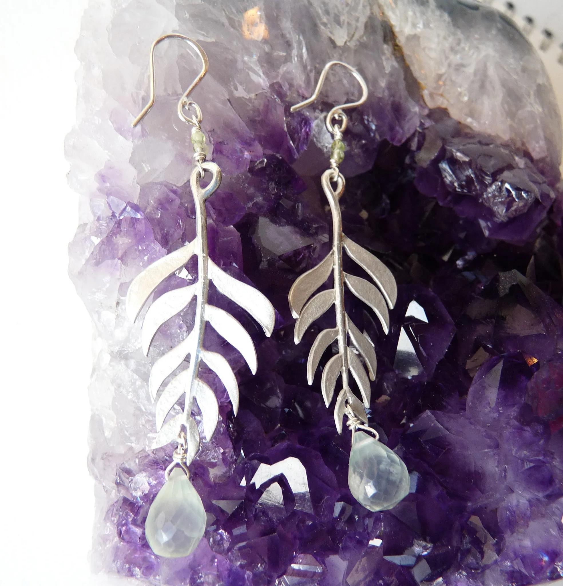 Kiki Leaf Hook Earrings With Gemstones