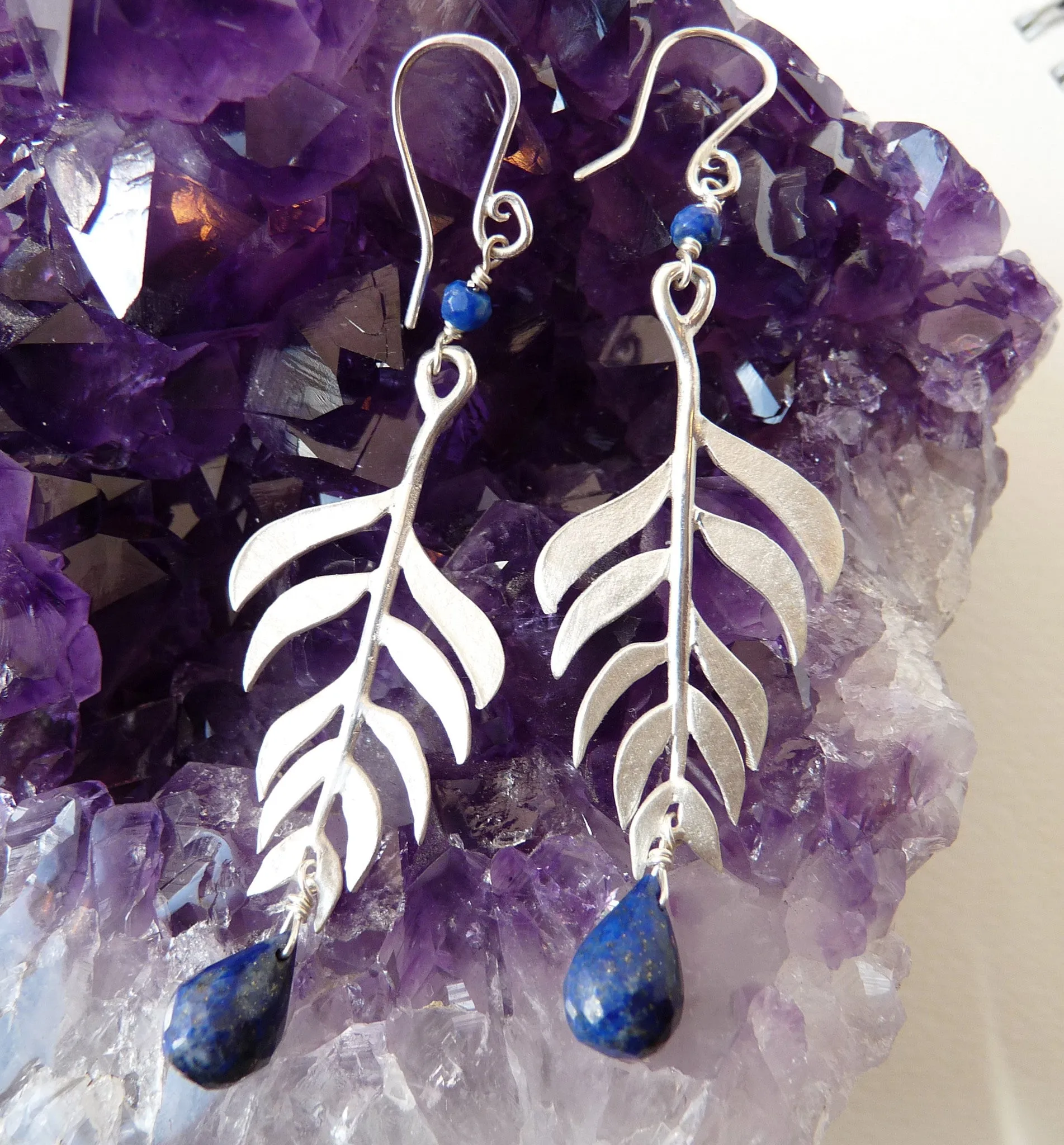 Kiki Leaf Hook Earrings With Gemstones