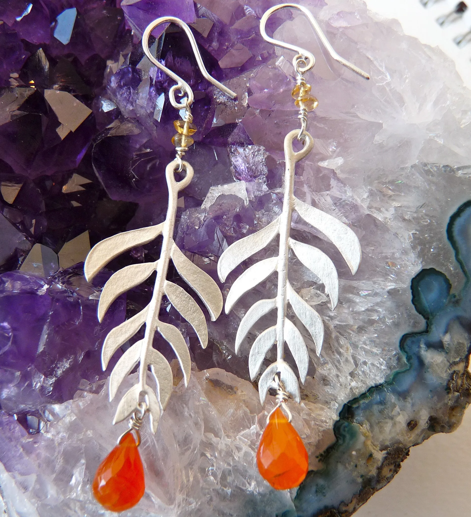 Kiki Leaf Hook Earrings With Gemstones