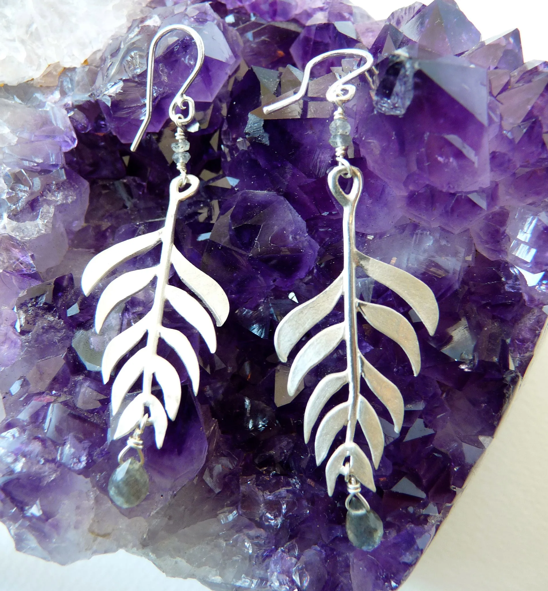 Kiki Leaf Hook Earrings With Gemstones